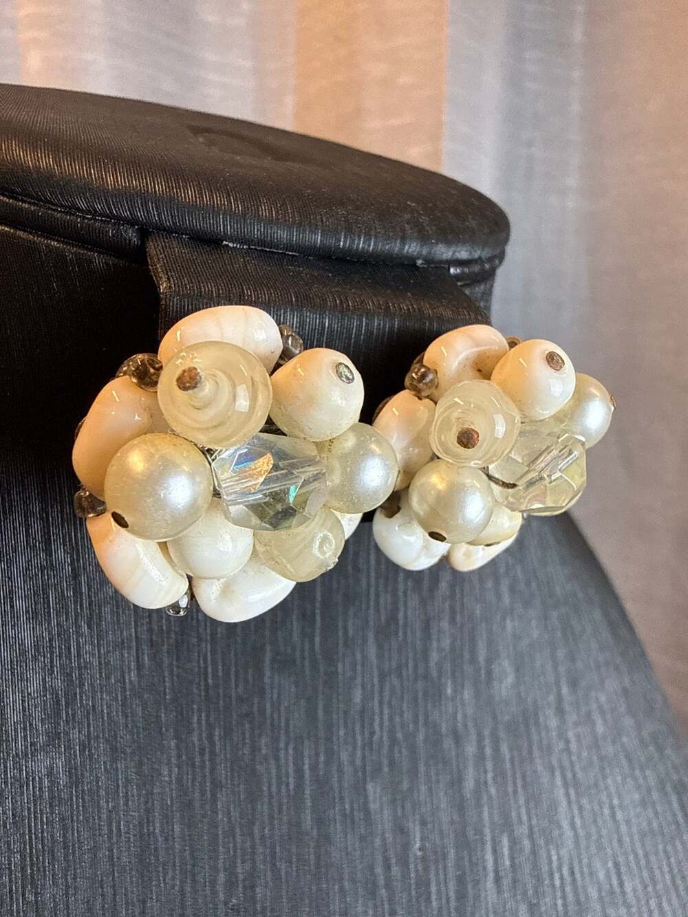 Vintage Art Glass Pearl and Crystal Clipon Earrings